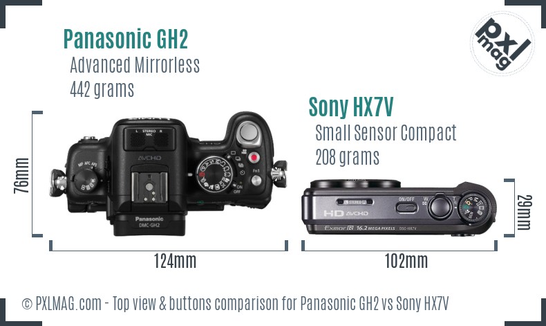 Panasonic GH2 vs Sony HX7V top view buttons comparison