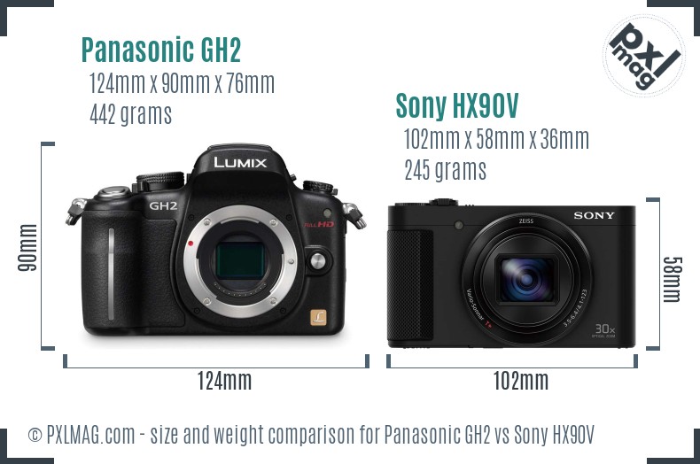 Panasonic GH2 vs Sony HX90V size comparison