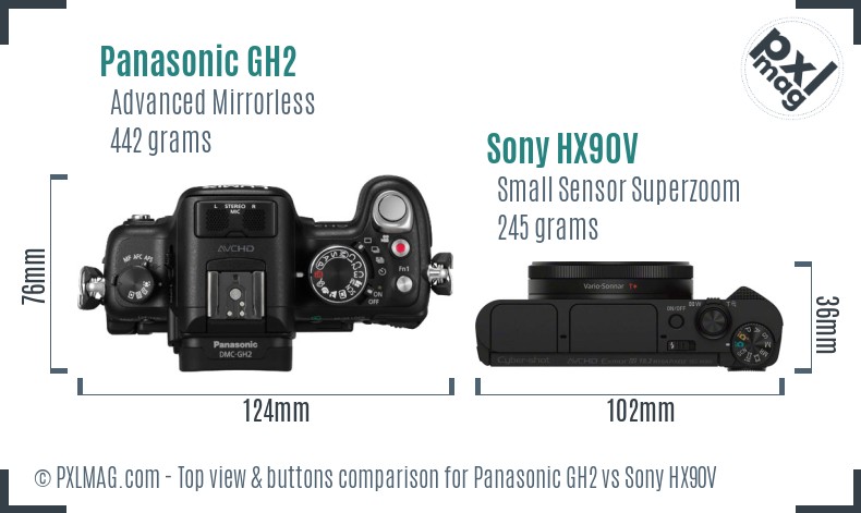 Panasonic GH2 vs Sony HX90V top view buttons comparison