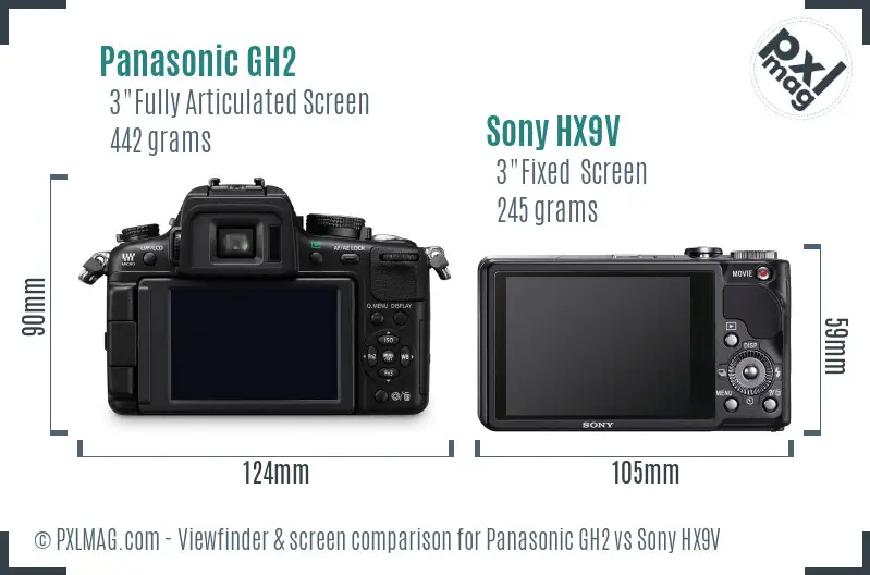 Panasonic GH2 vs Sony HX9V Screen and Viewfinder comparison