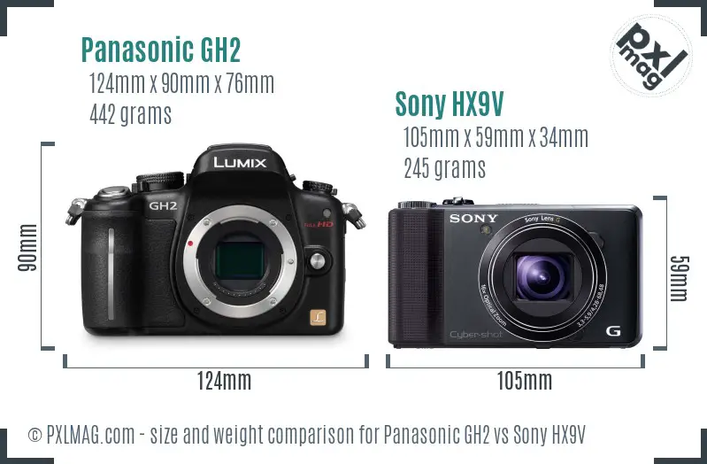 Panasonic GH2 vs Sony HX9V size comparison