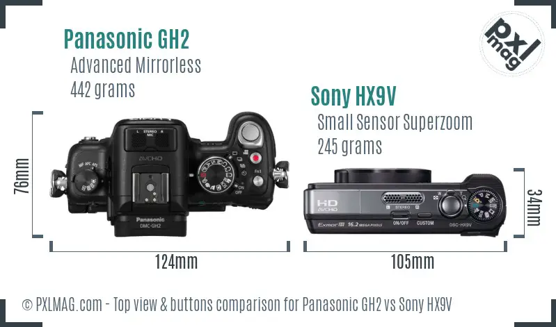 Panasonic GH2 vs Sony HX9V top view buttons comparison