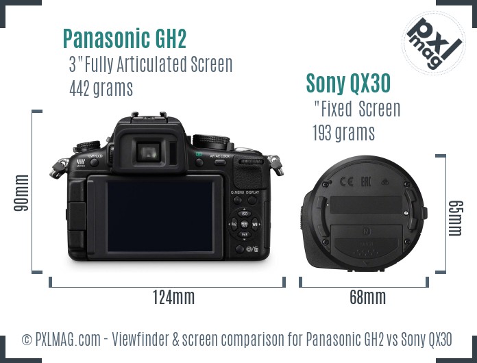 Panasonic GH2 vs Sony QX30 Screen and Viewfinder comparison