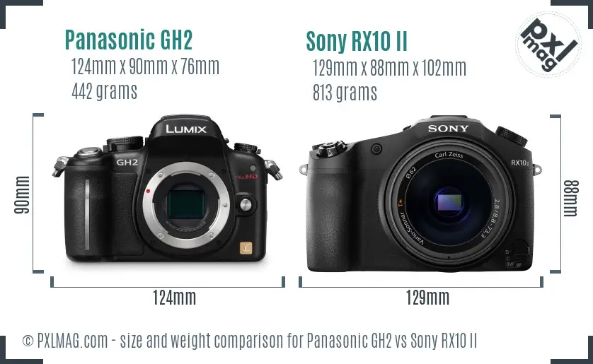 Panasonic GH2 vs Sony RX10 II size comparison