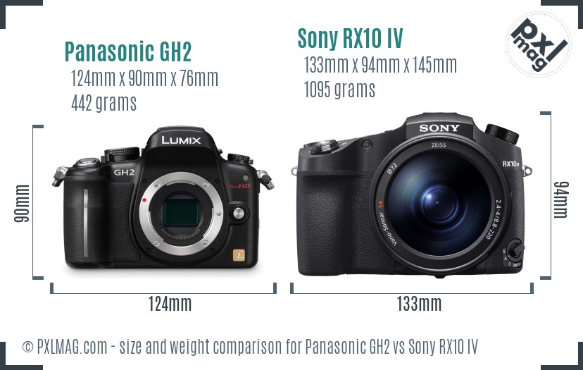 Panasonic GH2 vs Sony RX10 IV size comparison