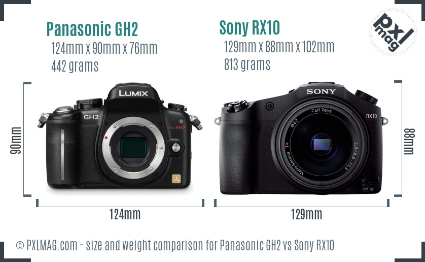 Panasonic GH2 vs Sony RX10 size comparison