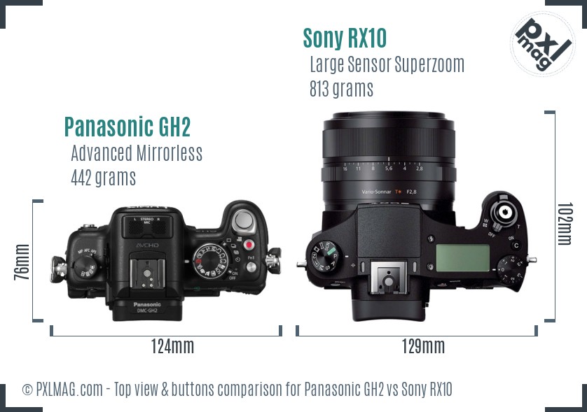Panasonic GH2 vs Sony RX10 top view buttons comparison