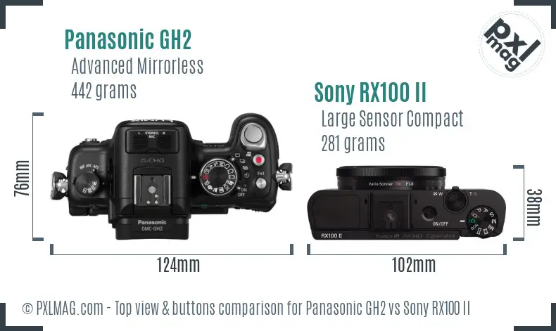 Panasonic GH2 vs Sony RX100 II top view buttons comparison Panasonic GH2 vs Sony RX100 II top view buttons comparison
