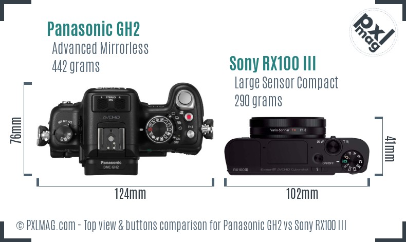 Panasonic GH2 vs Sony RX100 III top view buttons comparison