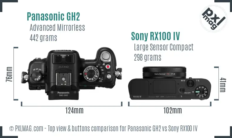 Panasonic GH2 vs Sony RX100 IV top view buttons comparison