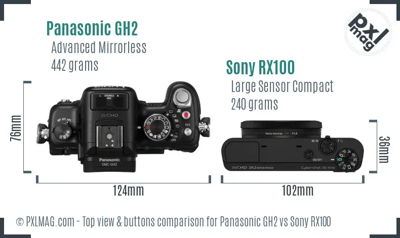 Panasonic GH2 vs Sony RX100 top view buttons comparison