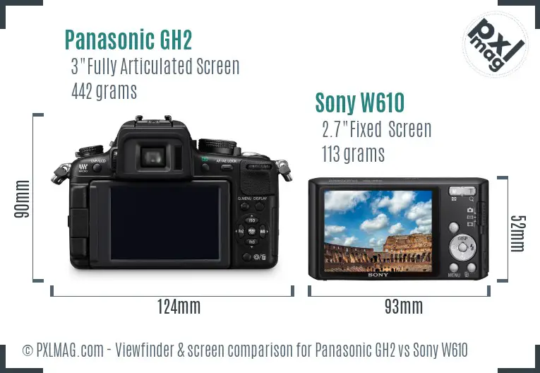 Panasonic GH2 vs Sony W610 Screen and Viewfinder comparison Panasonic GH2 vs Sony W610 Screen and Viewfinder comparison