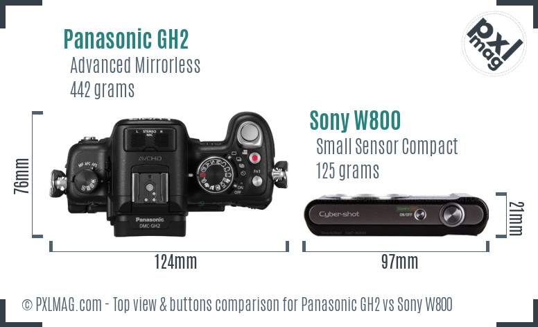Panasonic GH2 vs Sony W800 top view buttons comparison