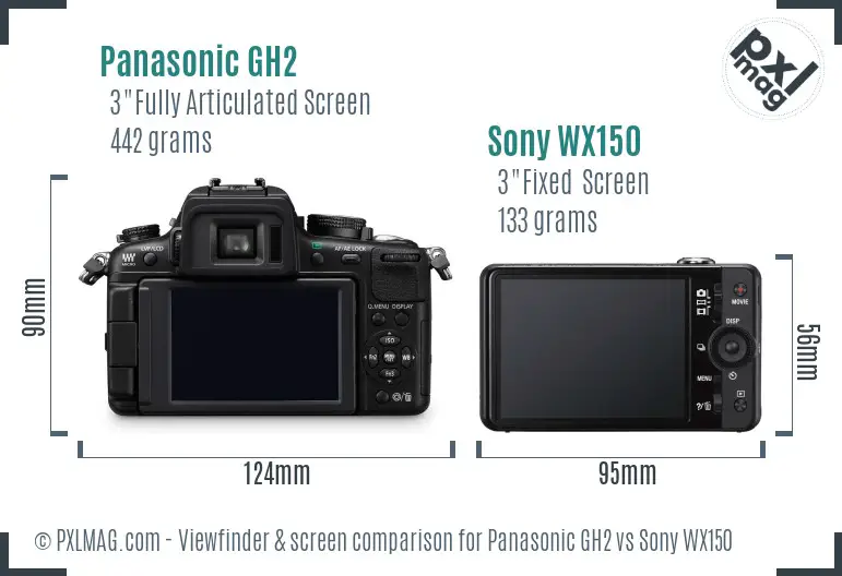 Panasonic GH2 vs Sony WX150 Screen and Viewfinder comparison