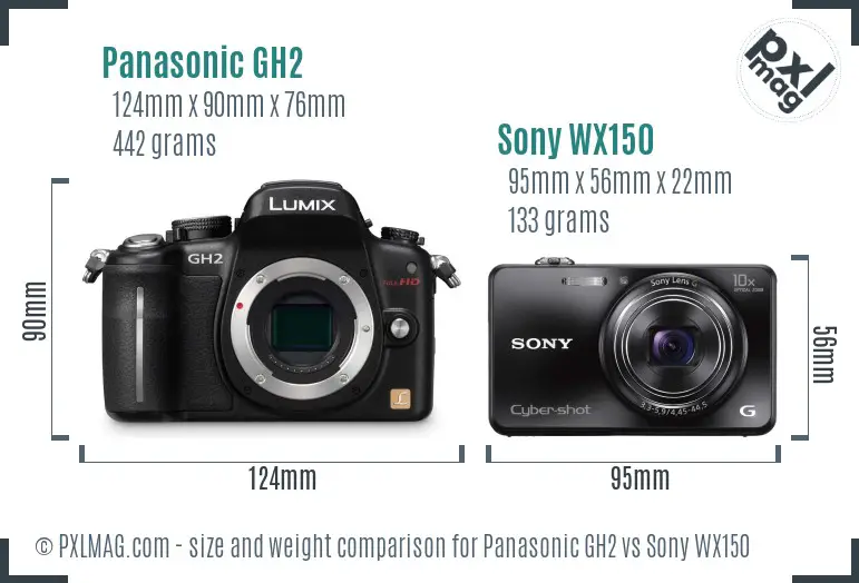 Panasonic GH2 vs Sony WX150 size comparison