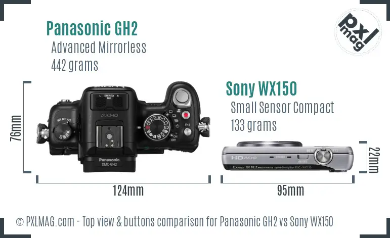 Panasonic GH2 vs Sony WX150 top view buttons comparison