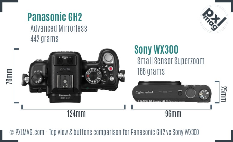 Panasonic GH2 vs Sony WX300 top view buttons comparison