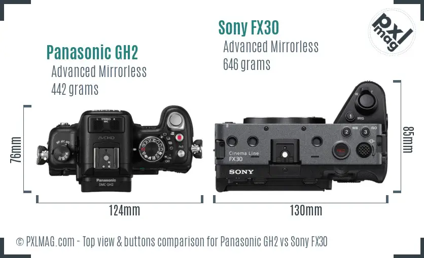 Panasonic GH2 vs Sony FX30 top view buttons comparison