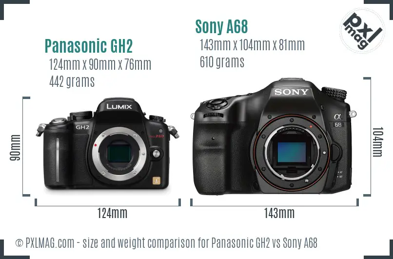 Panasonic GH2 vs Sony A68 size comparison Panasonic GH2 vs Sony A68 size comparison