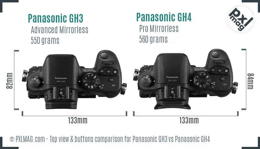 Panasonic GH3 vs Panasonic GH4 top view buttons comparison