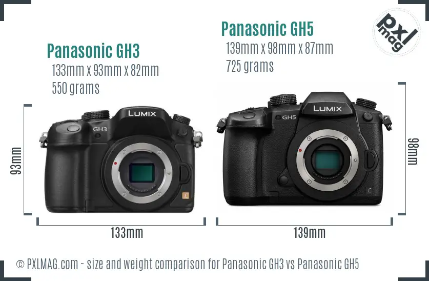Panasonic GH3 vs Panasonic GH5 size comparison