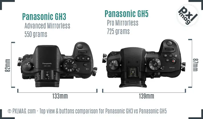 Panasonic GH3 vs Panasonic GH5 top view buttons comparison