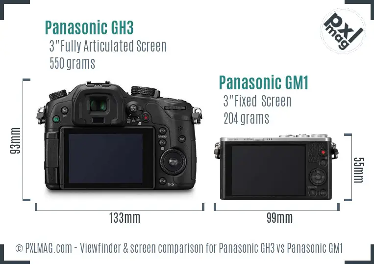 Panasonic GH3 vs Panasonic GM1 Screen and Viewfinder comparison