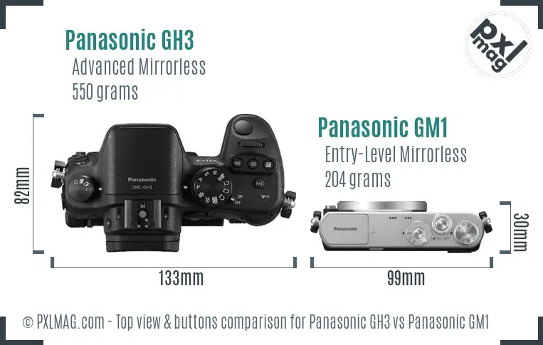 Panasonic GH3 vs Panasonic GM1 top view buttons comparison