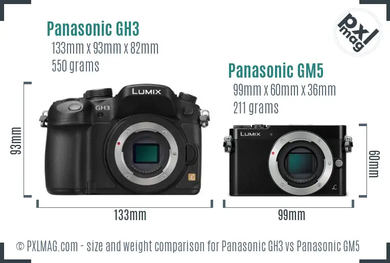 Panasonic GH3 vs Panasonic GM5 size comparison