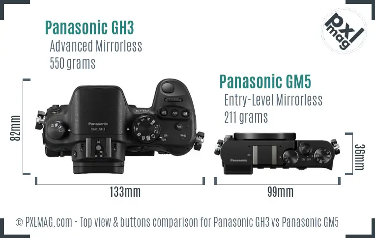 Panasonic GH3 vs Panasonic GM5 top view buttons comparison