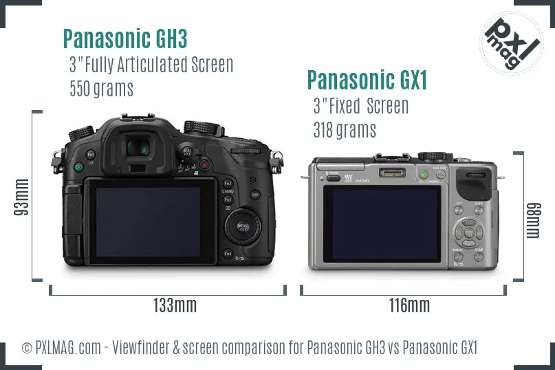 Panasonic GH3 vs Panasonic GX1 Screen and Viewfinder comparison