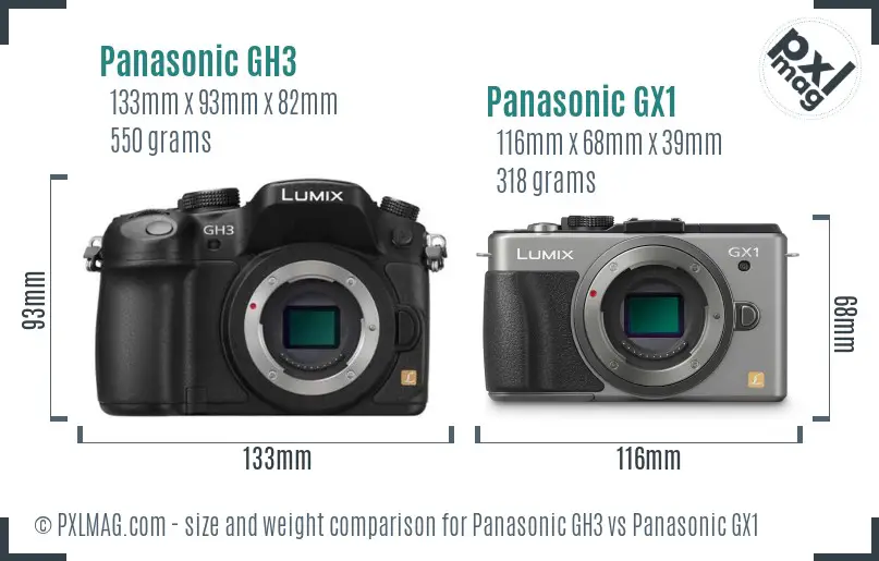 Panasonic GH3 vs Panasonic GX1 size comparison