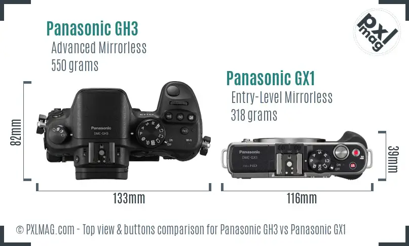 Panasonic GH3 vs Panasonic GX1 top view buttons comparison