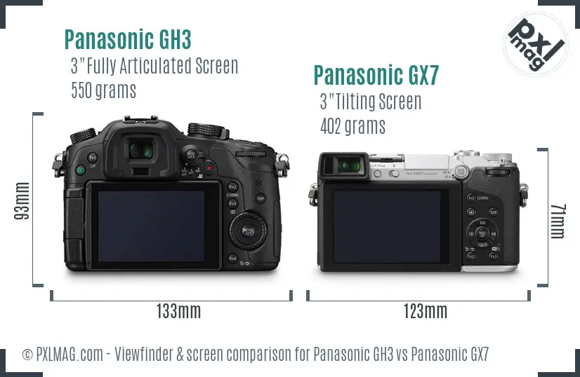 Panasonic GH3 vs Panasonic GX7 Screen and Viewfinder comparison
