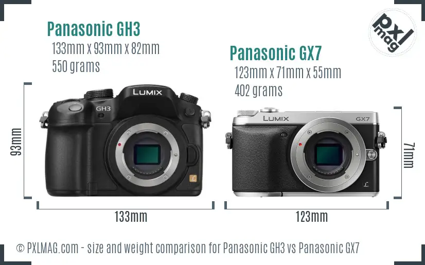 Panasonic GH3 vs Panasonic GX7 size comparison