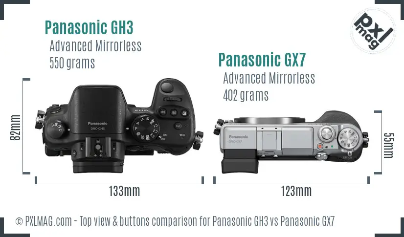 Panasonic GH3 vs Panasonic GX7 top view buttons comparison