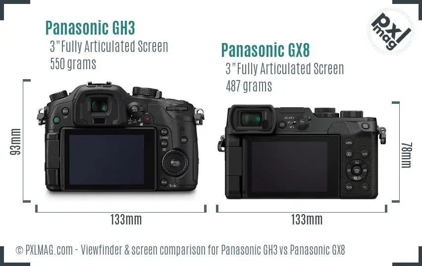 Panasonic GH3 vs Panasonic GX8 Screen and Viewfinder comparison