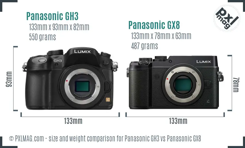 Panasonic GH3 vs Panasonic GX8 size comparison