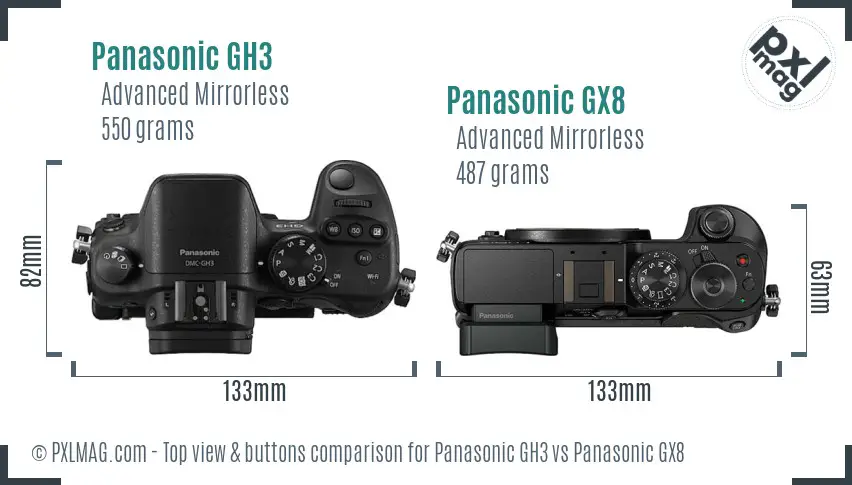 Panasonic GH3 vs Panasonic GX8 top view buttons comparison