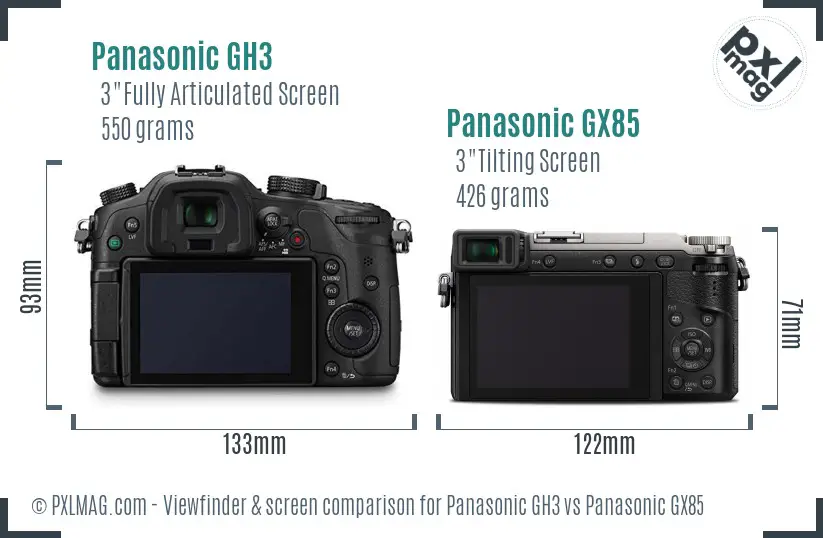 Panasonic GH3 vs Panasonic GX85 Screen and Viewfinder comparison