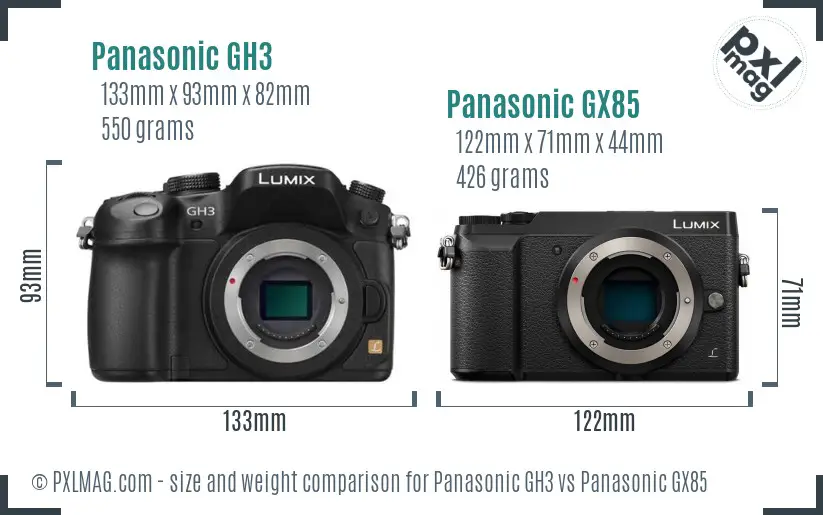 Panasonic GH3 vs Panasonic GX85 size comparison