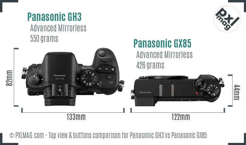 Panasonic GH3 vs Panasonic GX85 top view buttons comparison