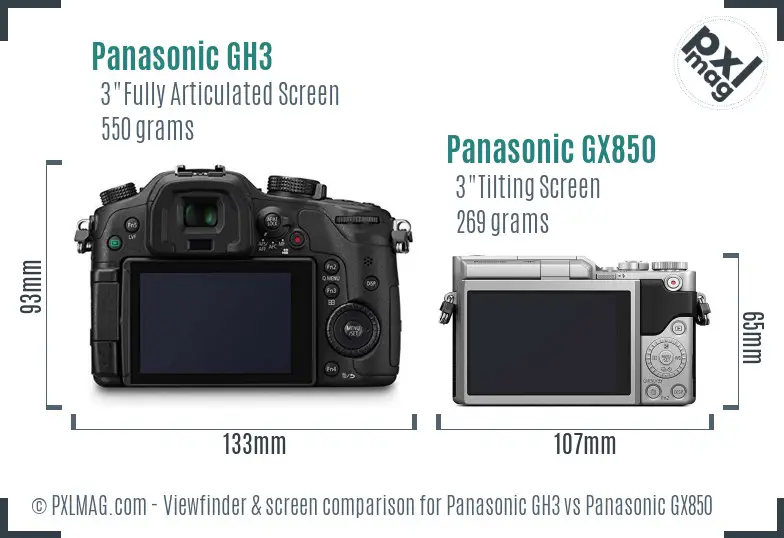 Panasonic GH3 vs Panasonic GX850 Screen and Viewfinder comparison