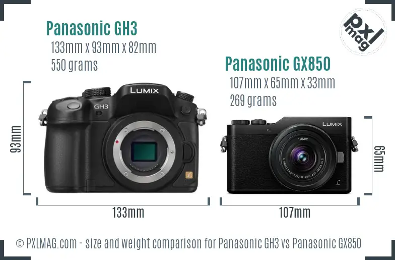 Panasonic GH3 vs Panasonic GX850 size comparison