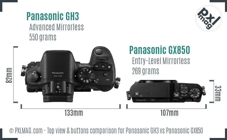 Panasonic GH3 vs Panasonic GX850 top view buttons comparison