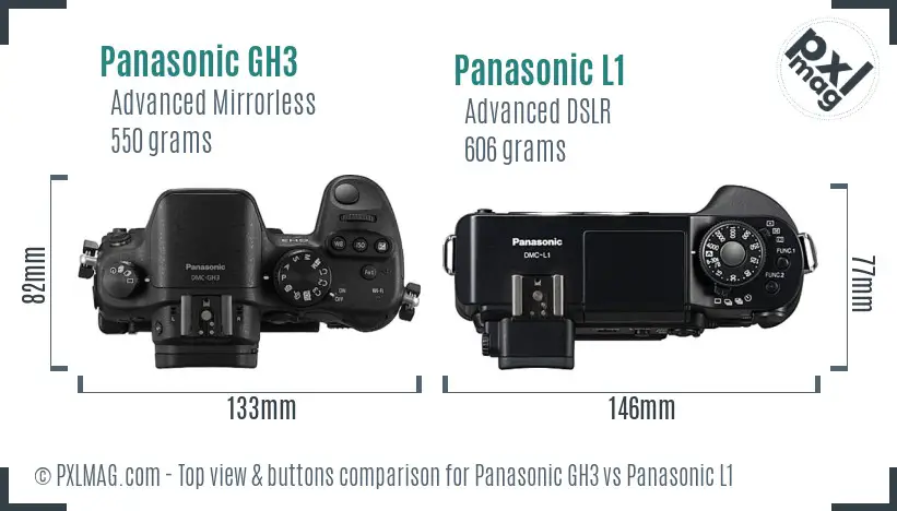 Panasonic GH3 vs Panasonic L1 top view buttons comparison