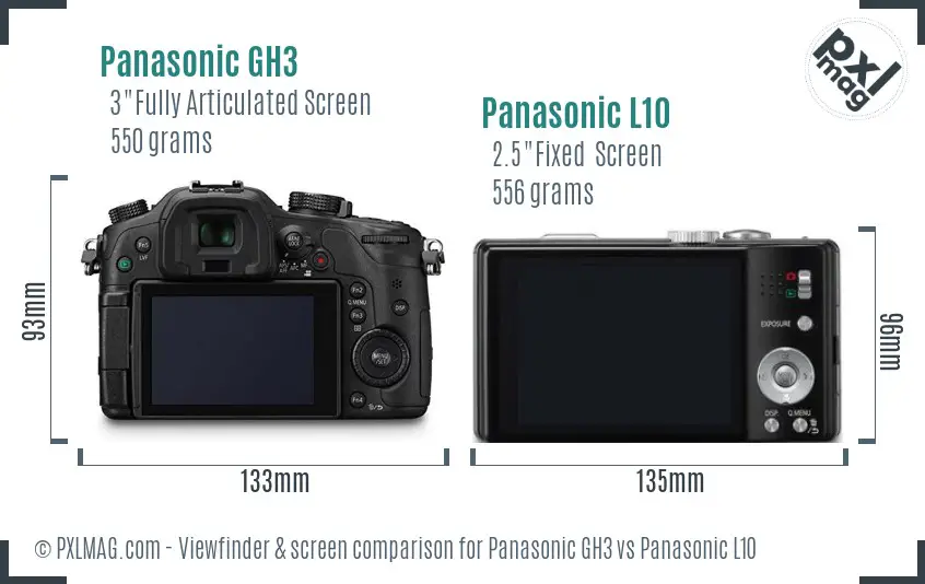 Panasonic GH3 vs Panasonic L10 Screen and Viewfinder comparison