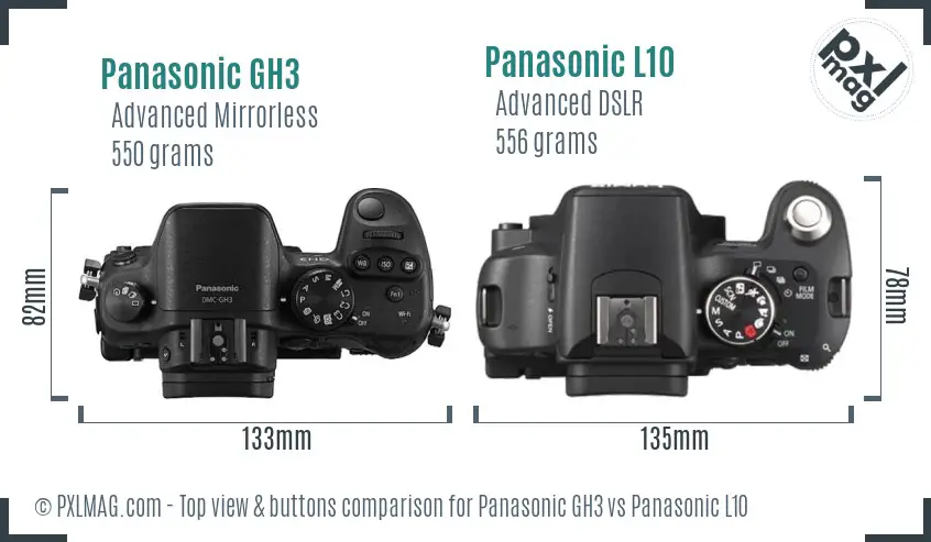 Panasonic GH3 vs Panasonic L10 top view buttons comparison