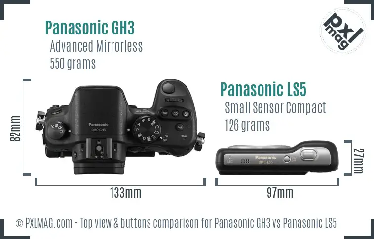 Panasonic GH3 vs Panasonic LS5 top view buttons comparison