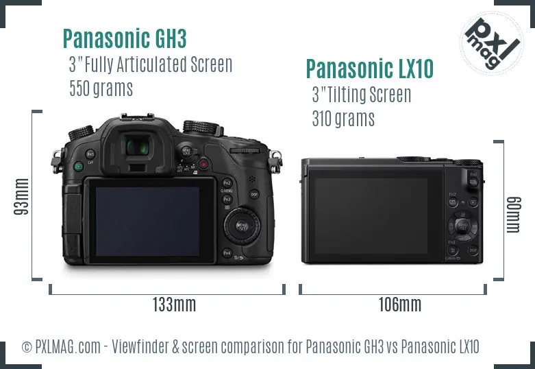 Panasonic GH3 vs Panasonic LX10 Screen and Viewfinder comparison